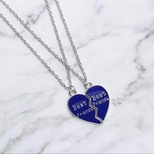 💞 New Blue & Silver Best Friends Heart Necklace Set